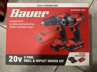 Bauer 20V Drill & Impact Driver Tool Kit w/ Batteries & Charger Included