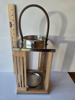 Elegant Wooden Candle Lantern with Leather Carrying Handle