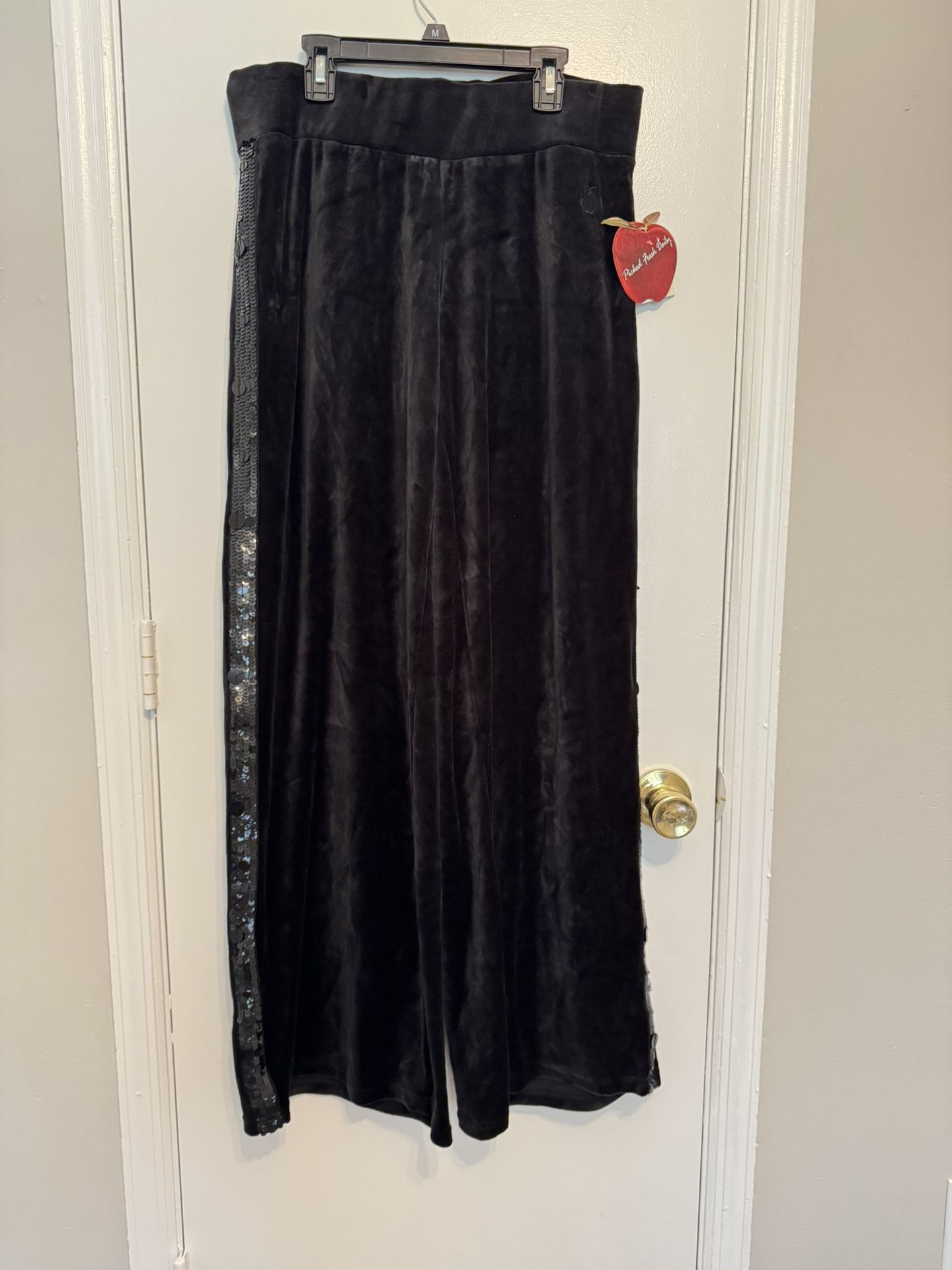 Apple Bottoms Women Black Tuxedo Sequin Trim Wide Leg Large
