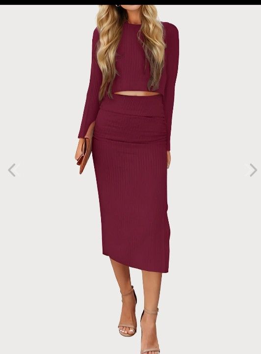 NWT Burgundy Two-Piece Pencil Skirt + Top Set Size Large