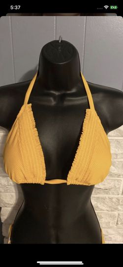 New Yellow mustard halter neck triangle bikini/swimsuit/swimsuit/bathing suit top size Medium brand shade & shore