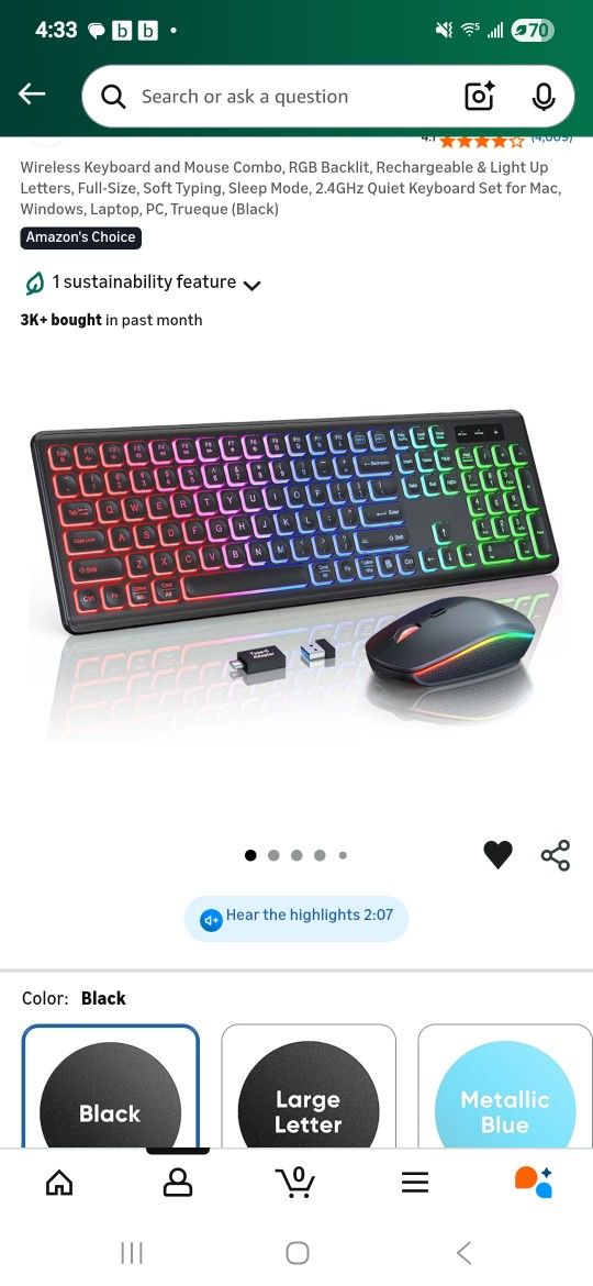 Kevboard light up and mouse combo rechargeable with usb c cable included!