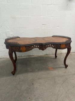 Antique Italian Rococo Style Marquetry Coffee Table – Carved Wood