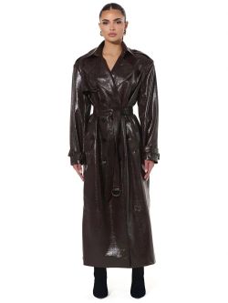 NWT Naked Wardrobe Chocolate Crocodile Vegan Leather Trench Coat Size S