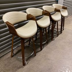 Symphony 24" Counter Stool - Cream Faux Leather & Walnut Wood (Set of 4)