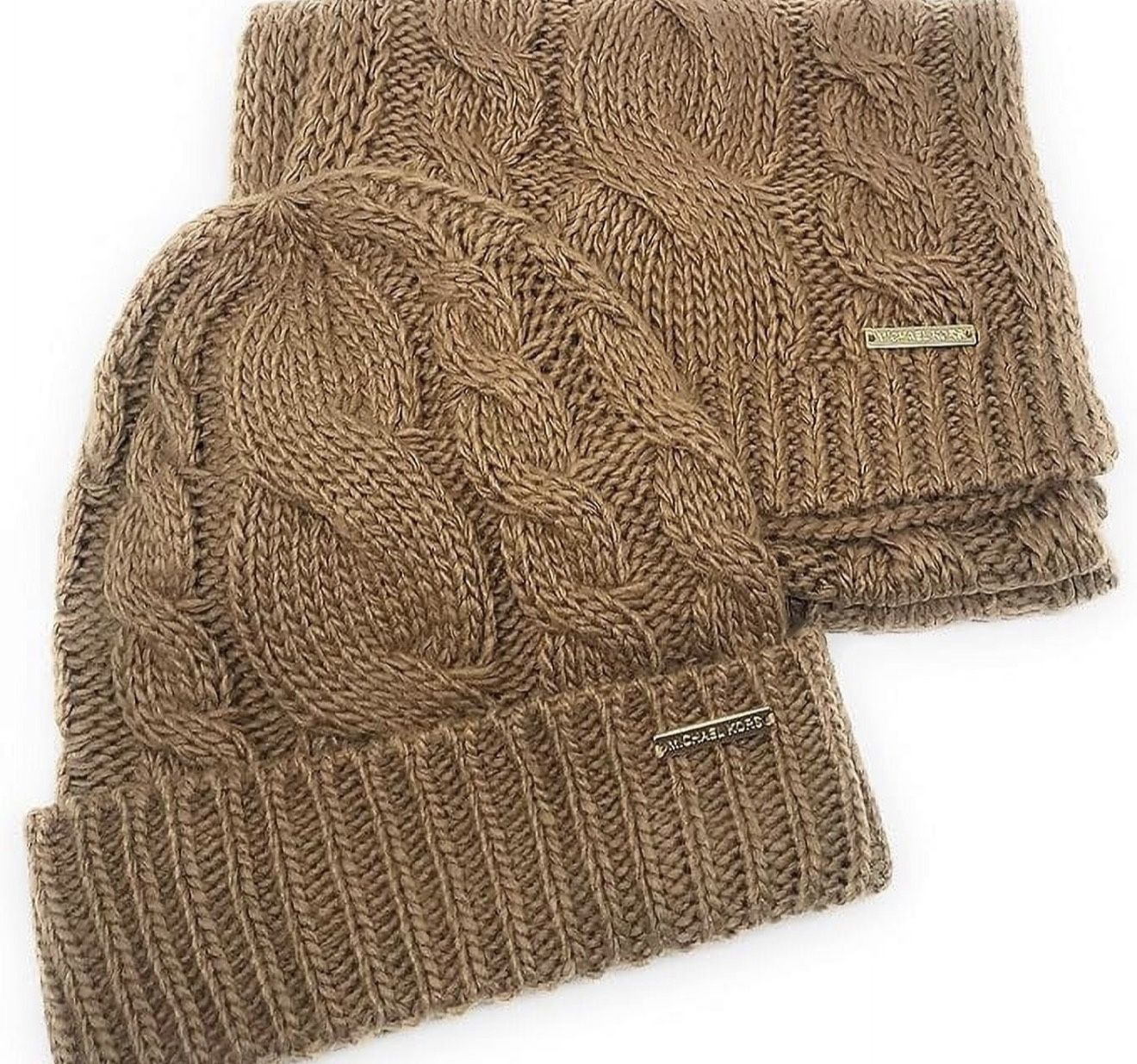 Michael Kors Braided Cable Knit Beanie and Scarf Set, Unisex