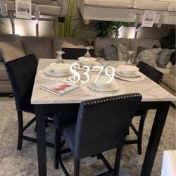 Elegant! 5-pc Counter Height Dining Table Set With Black Velvet Upholstered Chairs