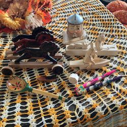 Vintage Lot Of Wooden Handmade Polish Toys