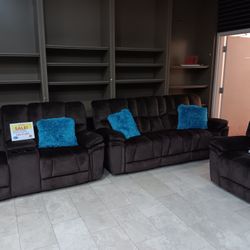 Barcelona Brown Fabric Reclining 3 Piece Living Room Sets---$1599---Wow!!!---Same Day Delivery Available 