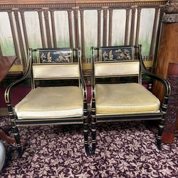 Antique Black & Gold Hollywood Regency Armchairs by Baker *Must pick up by Sun 3/1 in Orange, CA