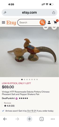 Vintage HTF Rosemeade Dakota Pottery Chinese Pheasant Salt and Pepper Shakers Pair These are truly very collectible however mine is an Imperfect Set