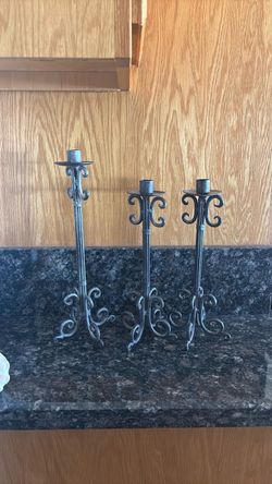 Set of 3 Wrought Iron Taper Candlestick Holders