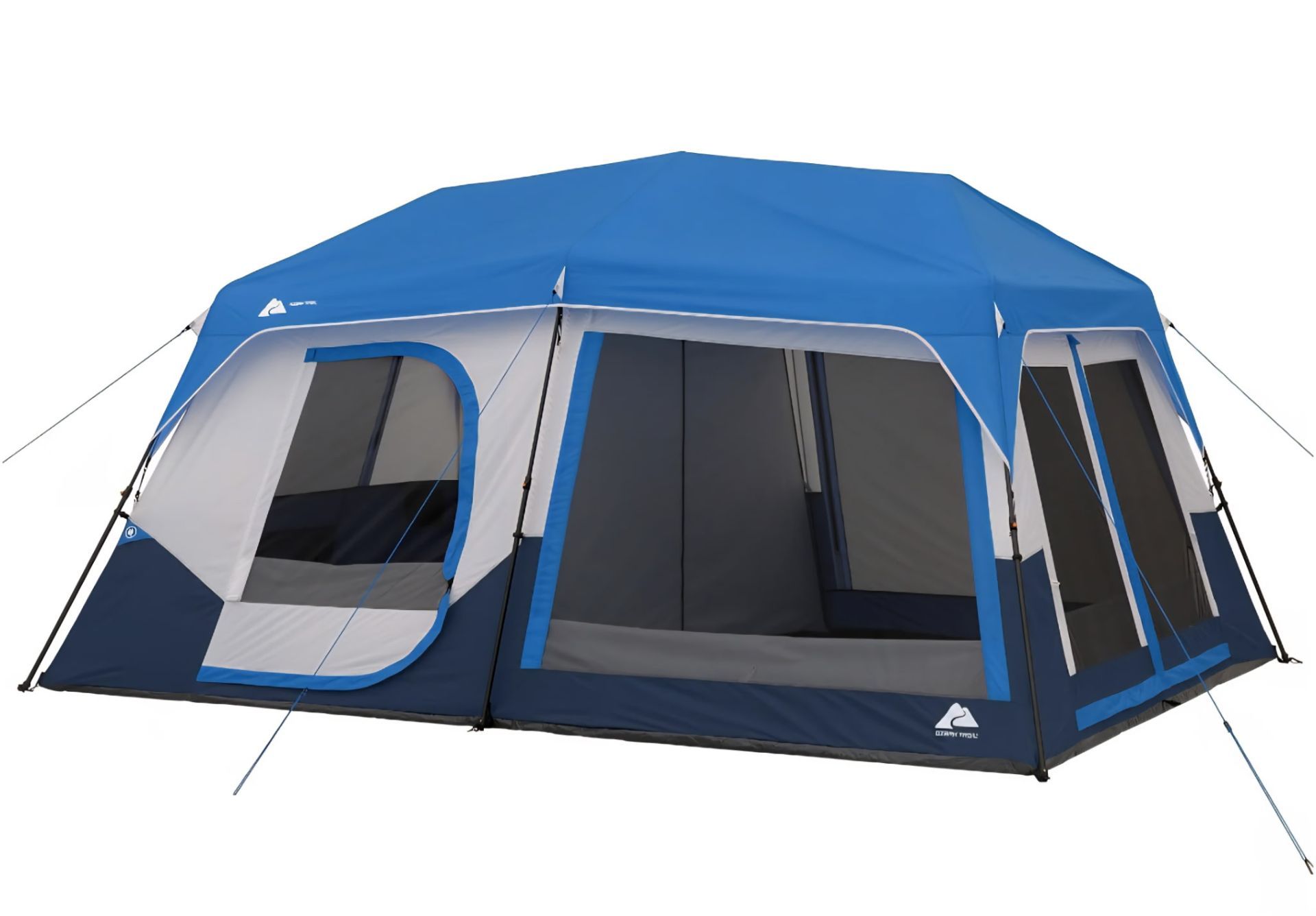 Ozark Trail 10-Person Instant Cabin Tent with LED Lighted Poles in blue. (Se hable español)