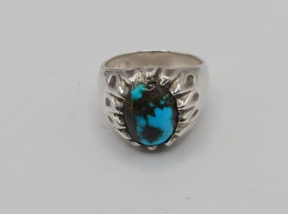 Men's Sterling Silver tourquise Ring signed Sz 10.5