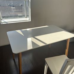 Mid-Century Solid Wood Dining Table + Lamps