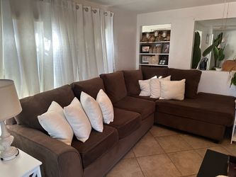 Brown Fabric Sectional Sofa with Chaise