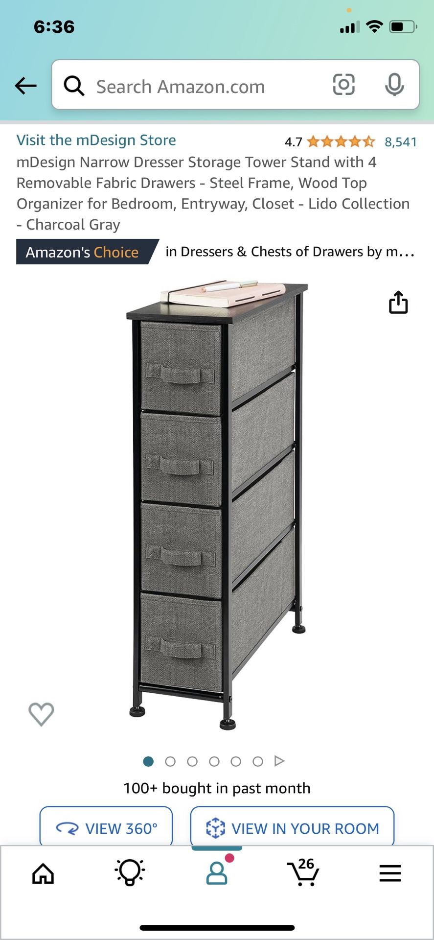 Narrow Dresser Storage Tower Stand w/ 4 Removable Fabric Drawers - Steel Frame, Wood Top Organizer 