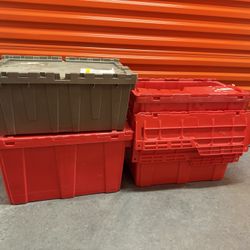 Lot of 5 Heavy Duty Industrial Storage Totes Crates w/ Lids 20x15x13