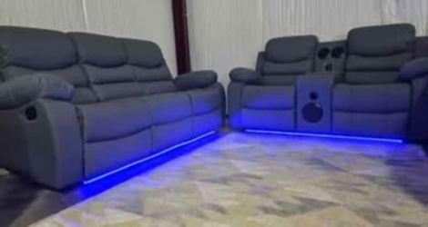Brand New Byers Market Gel Leather 🧊 Reclining Sofa & LS Sets with Bluetooth, Speakers, LEDs ➕️