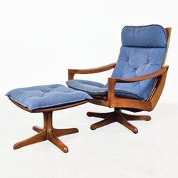 Mid Century 1970’s  Teak Reclining Armchair & Stool by Lied Mobler