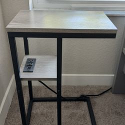 C Shaped End Table With Charging Station