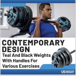 Weight Set for Home Gym with 55” padded Bar - Adjustable Weights for Exercise, Lifting, and to Build Muscle 