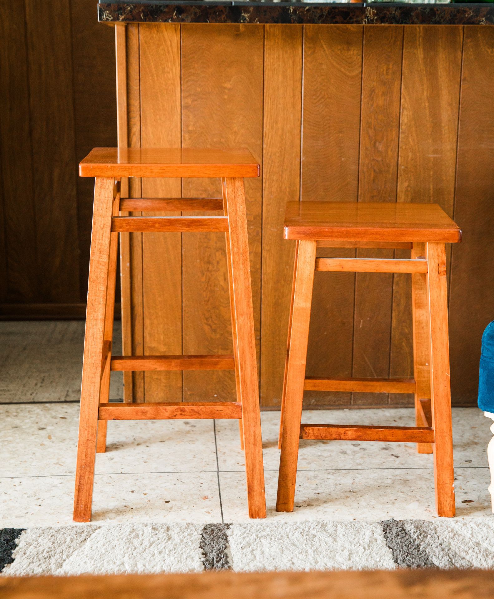 Two Wooden Bar Stools (24” and 29”) 
