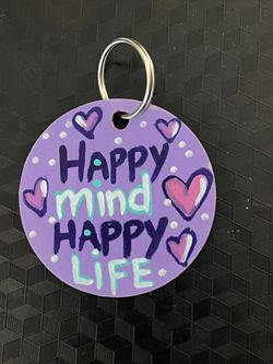 Happy Mind Happy Life Wood Keychain 