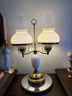 Vintage Hobnail Milk Glass Double Lamp