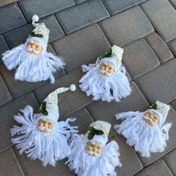 5 white santa clause christmas ornaments 