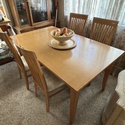 Solid Wood Dining Table with 4 Matching Chairs - Light Oak Finish