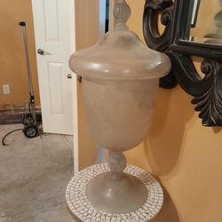 King-Size Bed with Mattress $200.  Grandfather's Clock  $150,  Glass Top Table With Antique  Legs Plus Three Chairs $100,  Flower Pot Gold Tone $30 Ea