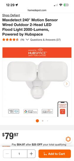 Maxdetect 240° Motion Sensor Wired Outdoor 2-Head LED Flood Light 2000-Lumens, Powered by Hubspace