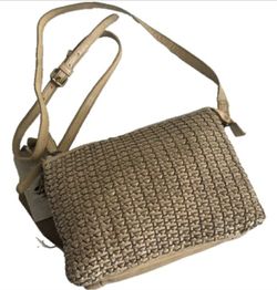 Vilenca Holland Genuine Woven Leather Crossbody Vanilla Beige  Style Tk513