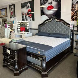 Royal Bedroom Set Queen or King Bed Dresser Nightstand and Mirror Chest Options Bankston