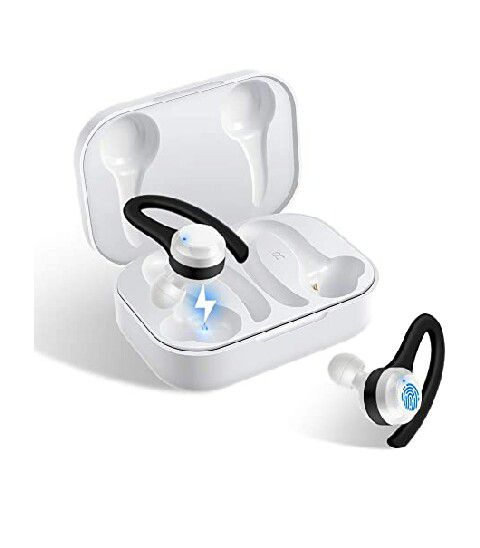 Bluetooth 5.0 Headphones CRSCN IPX7 Waterproof Sport Earphones with Charging Case 25H Playtime Built-in Mic in Ear Earphones TWS Deep Stereo bass