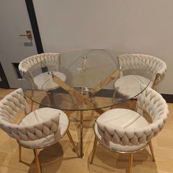 MESITA DE COMEDOR REDONDA - Cristal Y Dorado 🖤