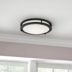 2-Pack 12” Black LED Flush Mount Ceiling Lights (Modern, 5 CCT) – NEW