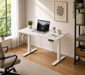 Standing Desk, 32"x20" Seamless Tabletop Electric Height Adjustable for Home Office, Study Rooms & Multi-Device Workstations, White