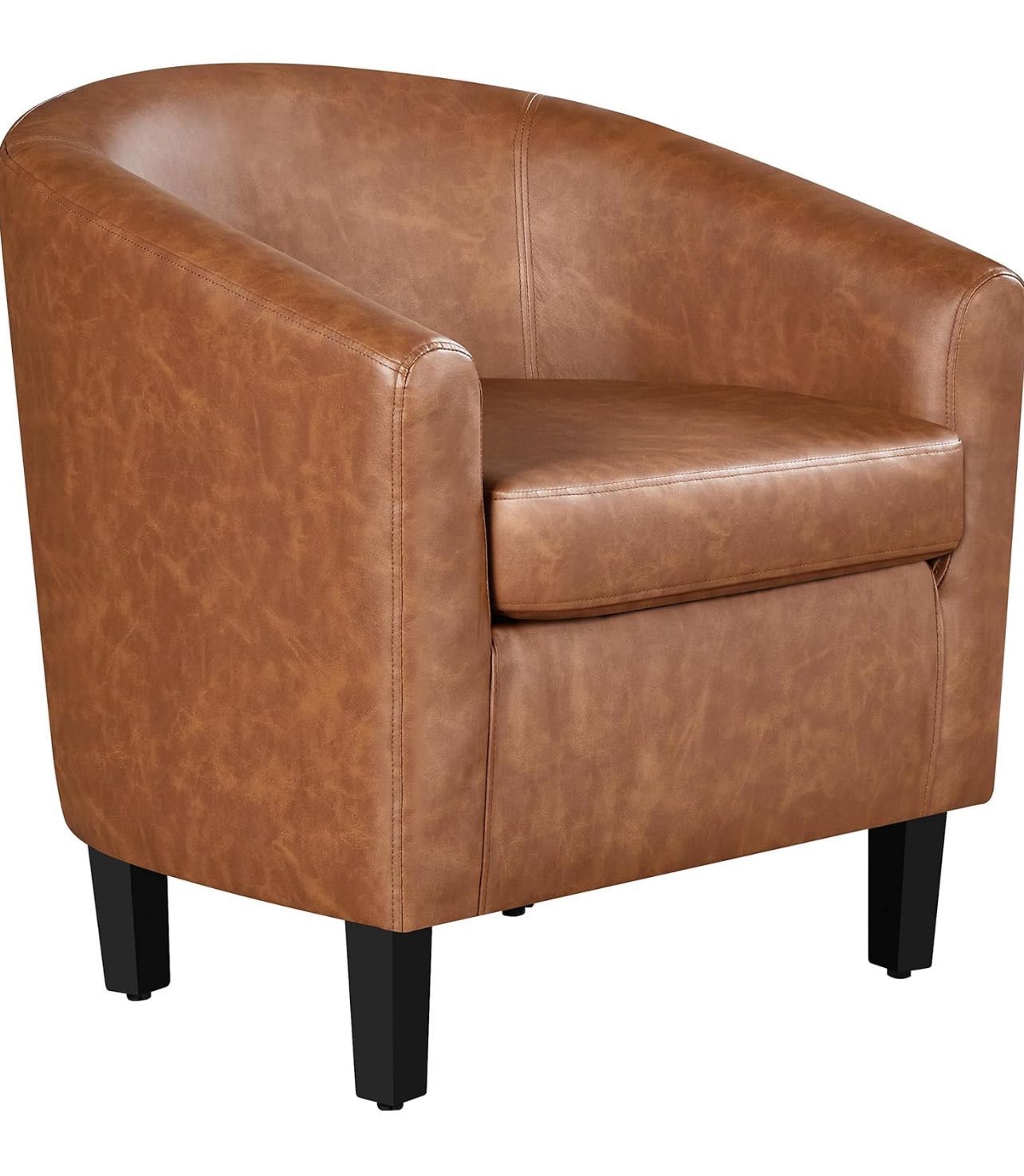 Leather Accent Chair, Faux Leather Armchair, Modern Barrel Club Chair with Soft Seat for Living Room Bedroom Reading Waiting Room, Brown592096