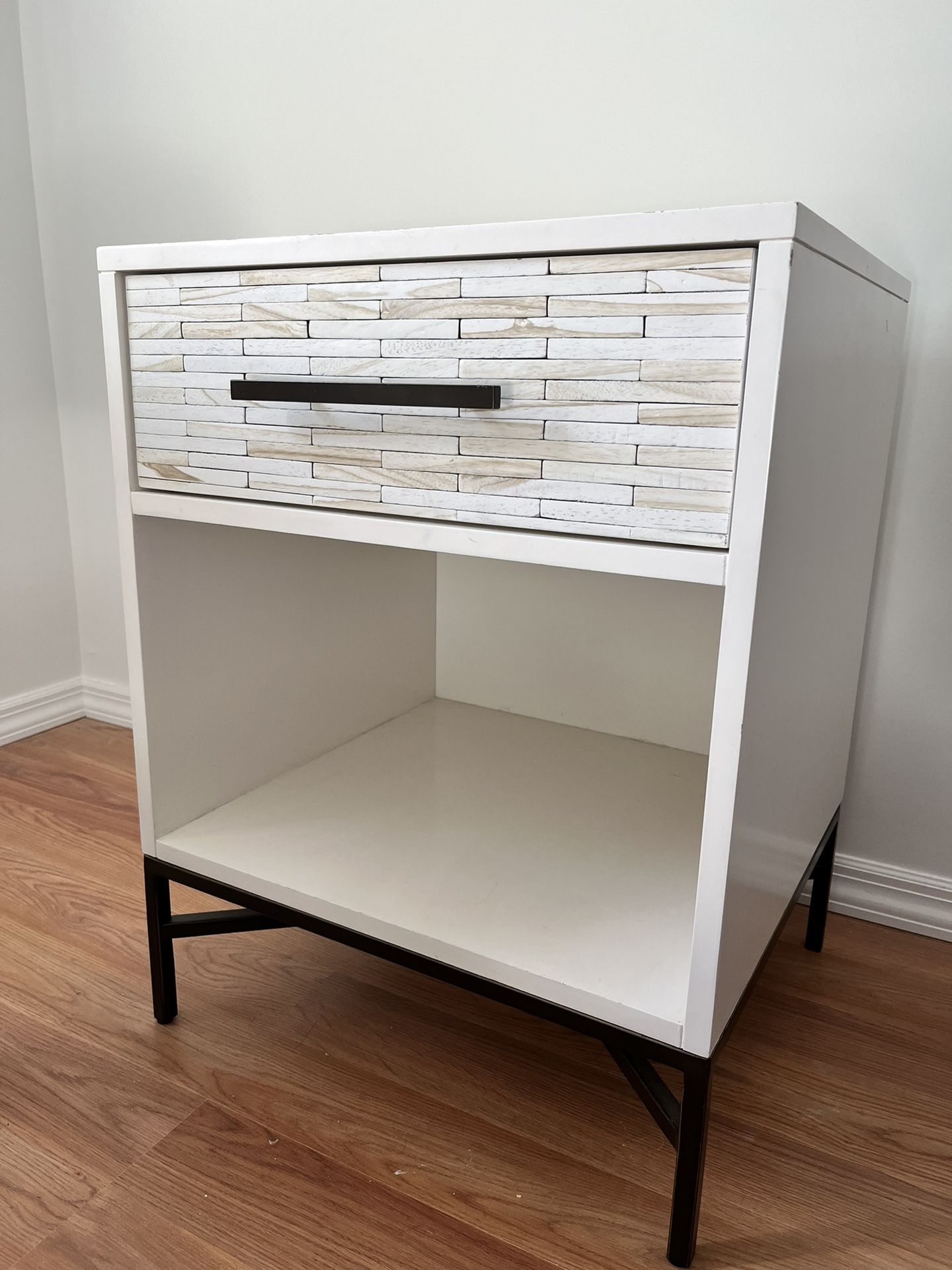 West Elm wood tiled nightstand
