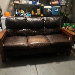Brown leather sofa
