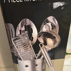 Brand new 7-piece stainless steel kitchen tool set with holder –