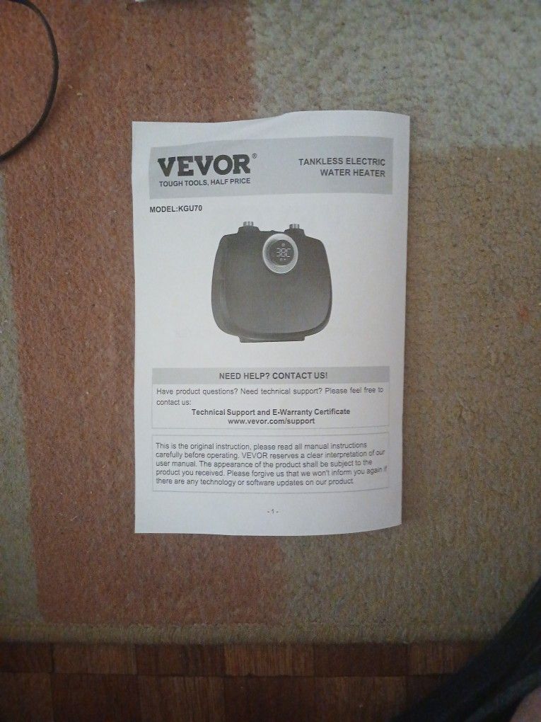 Vevor Tankless Electric Water Heater.... Model Kgu70