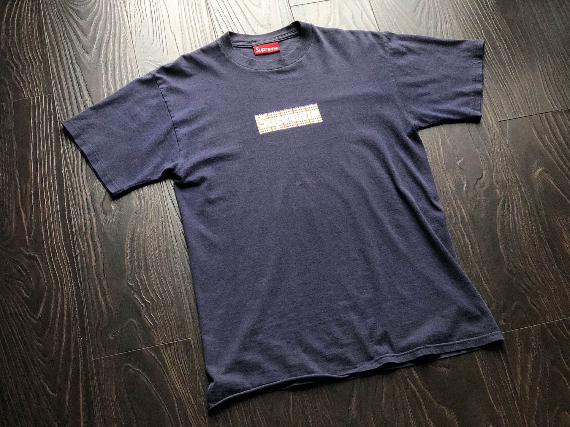 Supreme Burberry Box Logo Navy Blue Size M 1997