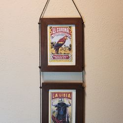 Hanging Double Wood Frames Featuring Vintage Reproduction Spanish Cigar Box Labels
