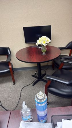 Conference table 3 chairs, lateral file cabinet and desk that matches