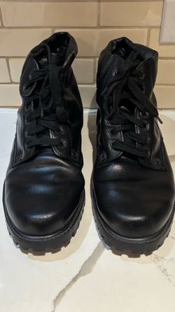 Black leather boots made in Romania size 10 lugg bottom missing insole