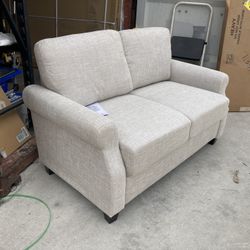 2-Seat Beige Upholstered Loveseat