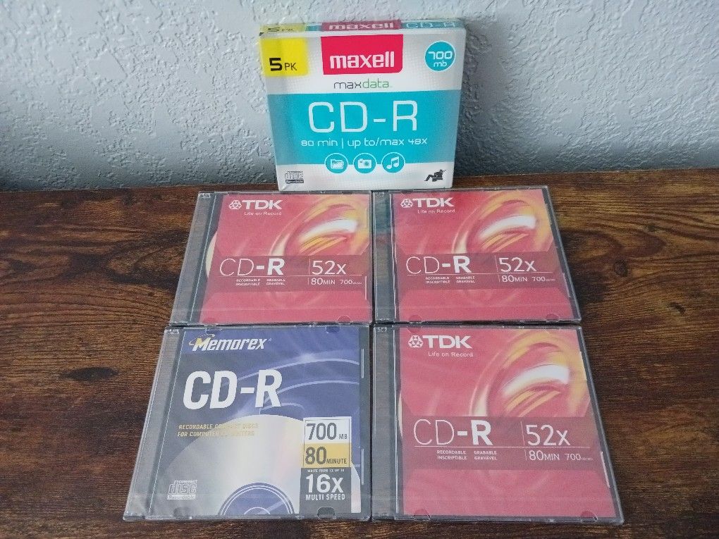 Lot of 9 Factory Sealed Blank CD-R Discs ● 700MB 80 Min ● Maxell + TDK + Memorex 